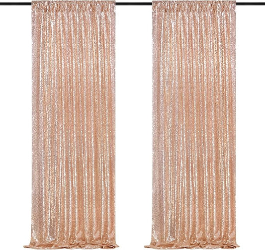 Backdrop Curtain Drapes 2 Panels Rose Gold Party Sequin Background 2FT x 8FT Wedding Ceremony Birthday Decorations Shimmer Fabric