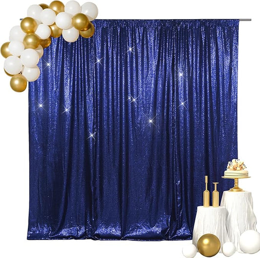 SquarePie Sequin Backdrop Less Transparent Background Sparkly Curtain for Wedding Party 6FT x 6FT Navy Blue