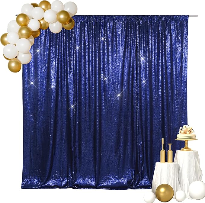 SquarePie Sequin Backdrop Background Curtain Less Transparent Sparkly for Wedding Party 6FT x 8FT Navy Blue