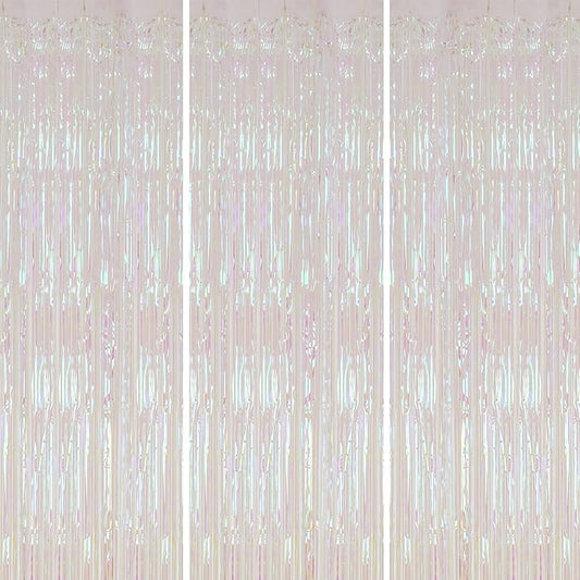 3 Pack Foil Fringe Backdrop, 3.3x8.2 Feet Tinsel Curtains, Transparent Rainbow Party Decor Steamers, Fringe Backdrop Curtains for Birthday Graduation Christmas Theme Party Decorations
