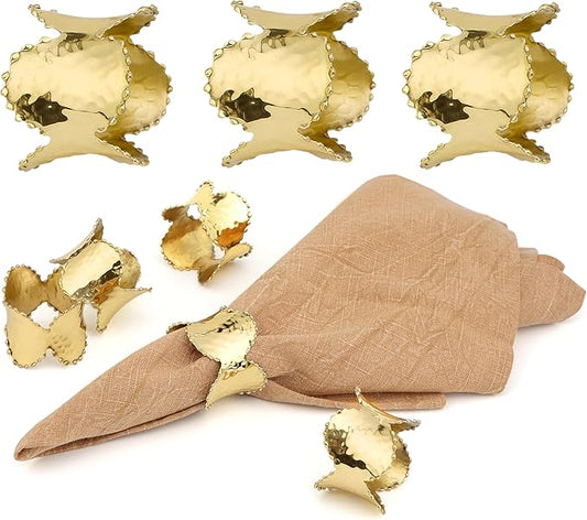 Set of 8 Antique Gold Blonde Napkin Rings - Elegant Metal Napkin Rings Table Decor, Lightweight, Durable, Perfect for Home Dining, Wedding, Reception, Banquets & Housewarming Gifts - ALPHA Living HOME
