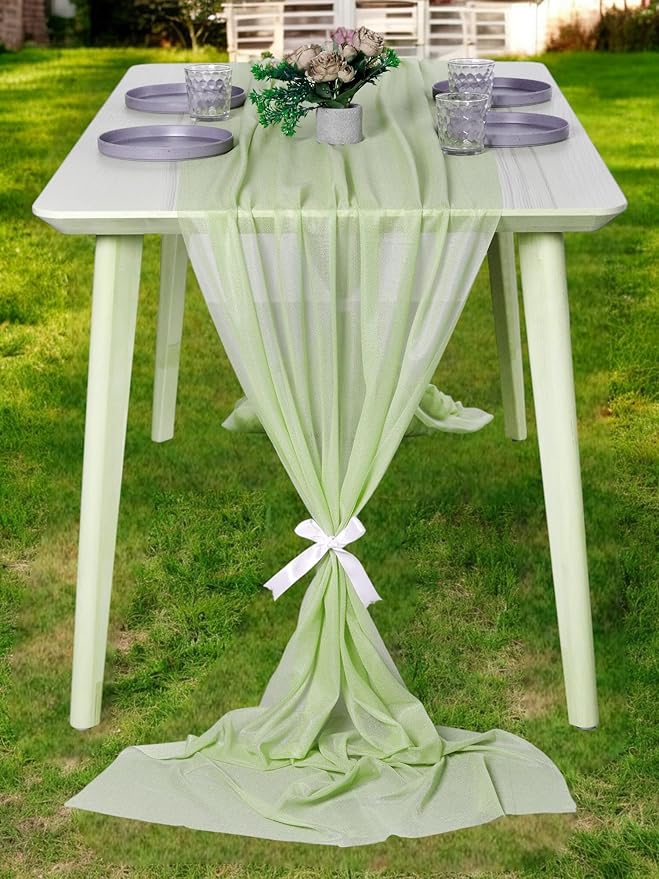 MDS Halloween Chiffon Table Runner - 15 Pack, 29 x 170 Inches, 14ft Each - Sheer Spooky Table Runners for Haunted House Parties, Trick-or-Treat Tables, Witchy Décor, Wedding & Events - Sage Green