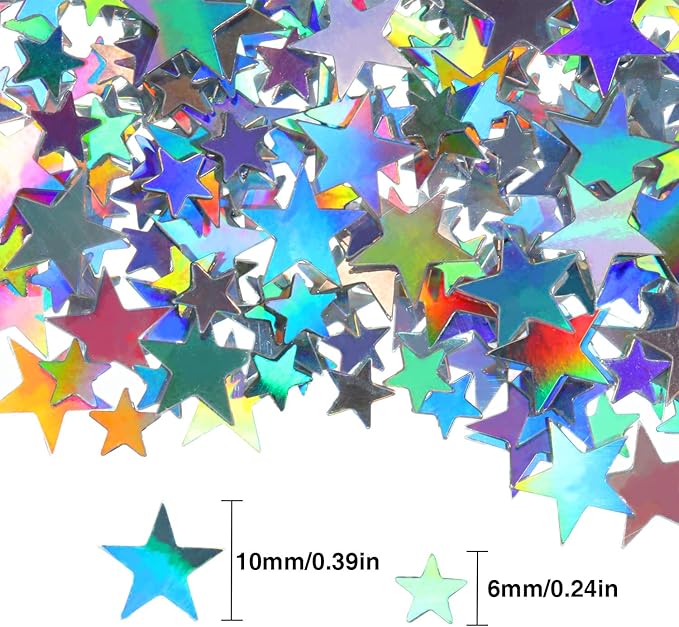 Hestya 60g Star Confetti Glitter Table Confetti Metallic Foil Stars for Party Wedding Festival Decorations(Holographic Silver,10mm and 6mm)