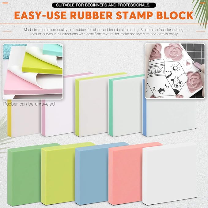 14Pcs Mixed Carve Printing Kit With Carving Knives and Whetstone, Rubber Stamp Blocks Set for Beginners or Professionals, Printmaking, Sculpting, Stamping
