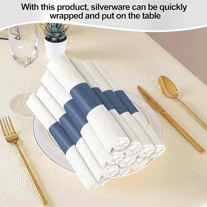 Germiwipe Paper Napkin Band Box of 500,Napkin Rings Self Adhesive,Silverware Wraps Bands (Navy Blue-500 pcs)