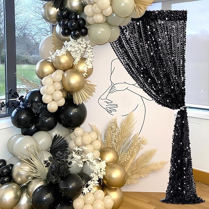 Black Sequin Backdrop Curtains 4ftx8ft Halloween Glitter Backdrop Drapes Big Payette Shimmer Sparkly Fabric Birthday Dessert Table Background Backdrop