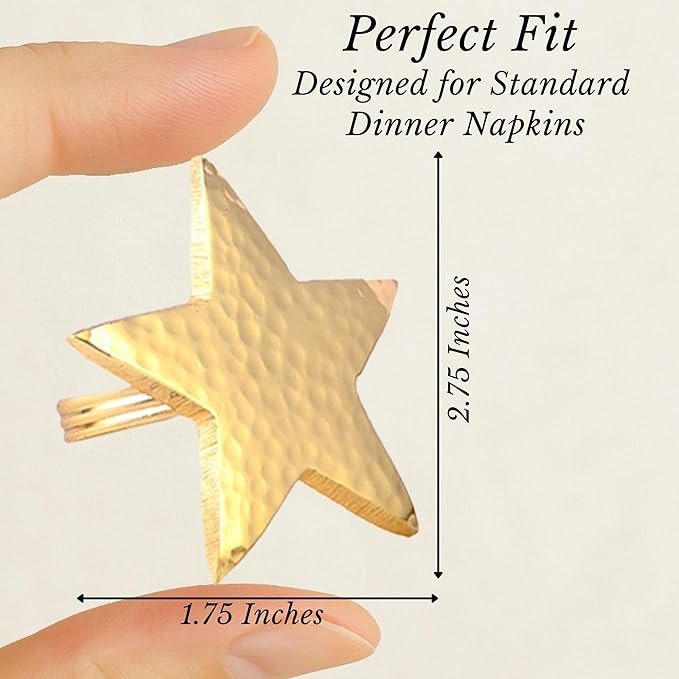 Napkin Rings Set of 12, Star Napkin Holders, Rustic Napkin Rings, Premium Metal Napkin Ring Bulk for Party Decoration, Dinning Table, Everyday, Family Gatherings (Gold) - ALPHA Living HOME