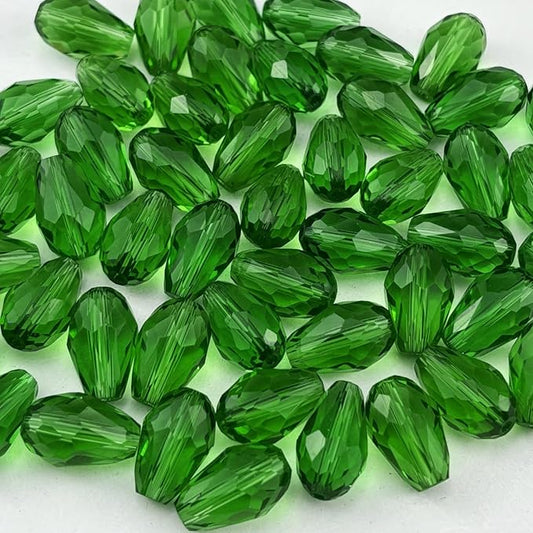 100pcs 8x12mm Teardrop Crystal Glass Beads for Jewelry Making, Faceted Vertical Hole Teardrop Glass Spacer Beads for Wind Chimes Bracelet Earring Necklace DIY Craft(Grass Green)