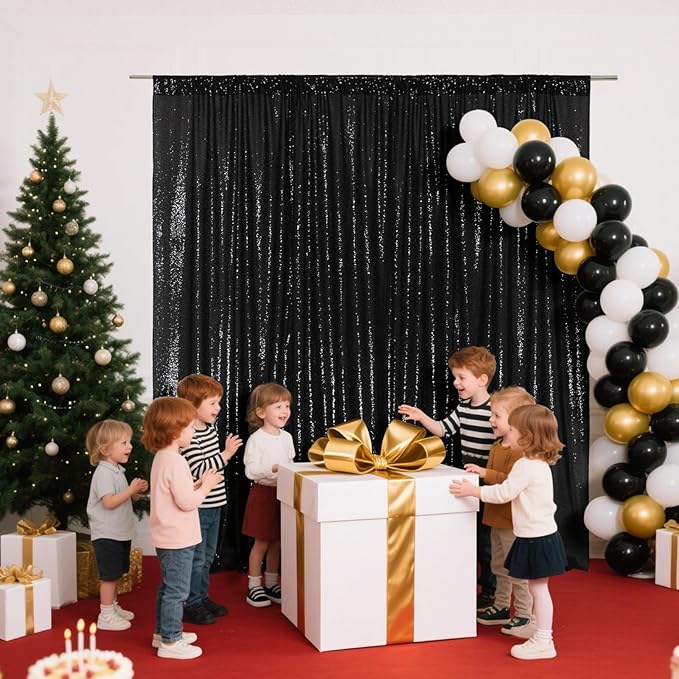 SquarePie Sequin Backdrop 20FT x 10FT Black Curtain Background for Wedding Halloween Party Christmas Decoration