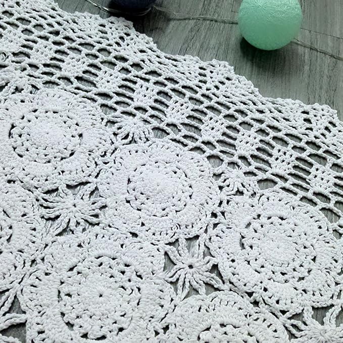 Cotton Handmade Crochet lace Table Runners Rectangular Tablecloth Doilies Doily Table Dresser Scarf Décor,19x23Inch,White