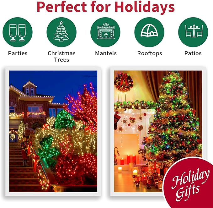 LAMPHOME 33ft Christmas Decorative Mini Lights, 100 LED Transparent Wire Fairy Starry String Lights Plug in, 16 Lighting Modes for Indoor Outdoor Xmas Tree Wedding Party Decoration (Red/Green/Warm)