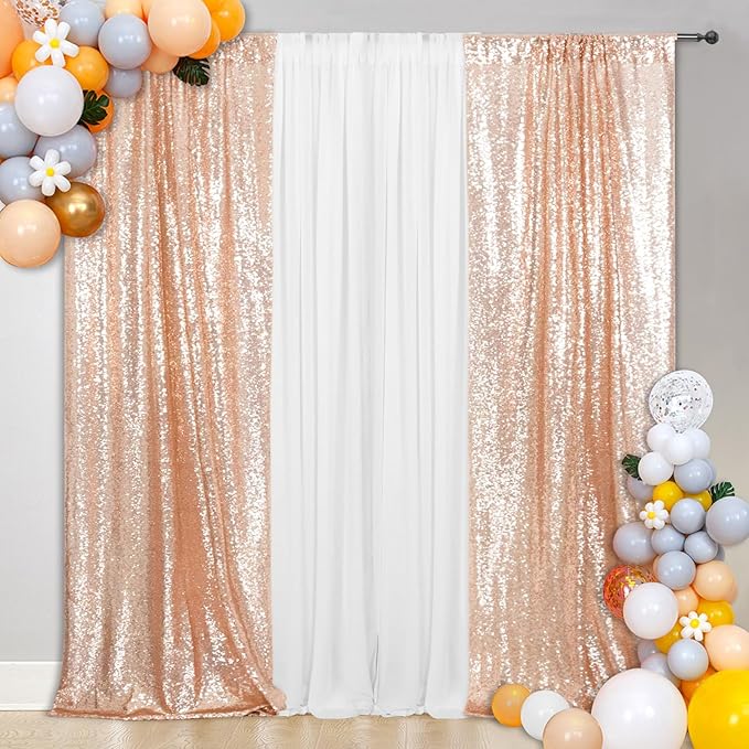 SquarePie Sequin Curtain 2 Panels 2FT x 8FT Rose Gold Backdrop Background for Wedding Party Christmas