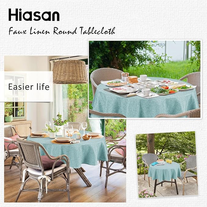 Hiasan Round Tablecloth 90 Inch Linen - Wrinkle and Stain Resistant Washable Polyester Fabric Table Cloth for Dining Room Kitchen Party, Aqua
