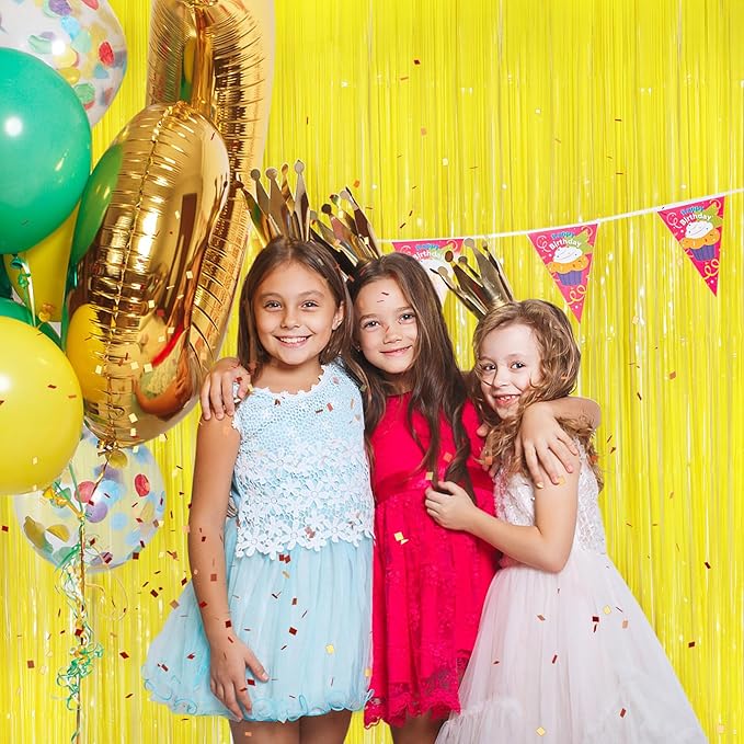 Macaron Yellow Metallic Tinsel Foil Fringe Curtains, 2 Pack 3.3x8.3 Feet Party Streamer for Birthday Party Decorations, Halloween Decor, Foil Curtain for Bachelorette Party