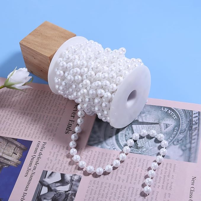 Pearls String Beads 33 Feet Crafts Faux Pearl Roll for Christmas Garland Flowers Wedding Party Jewelry Decoration(10mm White)
