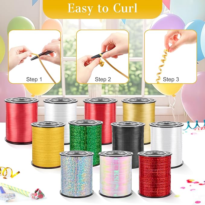 500 Yards Glitter Gold Curling Ribbon-Balloon String-Balloon Ribbon Shiny Roll for Party Decoration, Gift Wrapping, Christmas, Art Crafts