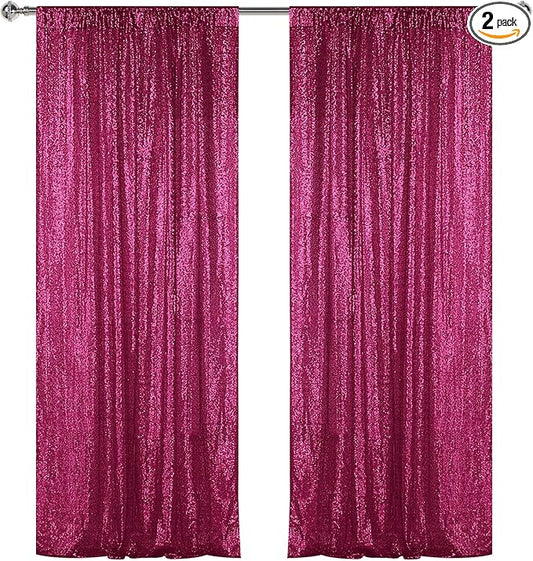 Sugargirl Fuchsia Sequin Backdrop Curtain 2 Panels 2FTx8FT Glitter Fuchsia Background Drapes Sparkle Photography Backdrop for Party Wedding Birthday Wall Decoration