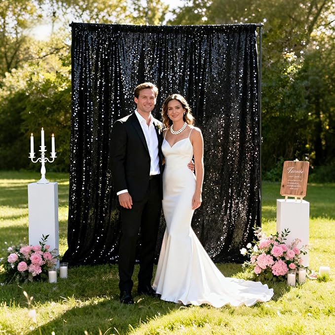 VOK Black Sequin Backdrop Curtains 4 Panels 2FTx8FT Glitter Photography Background for Wedding Birthday Christmas Party Decorations