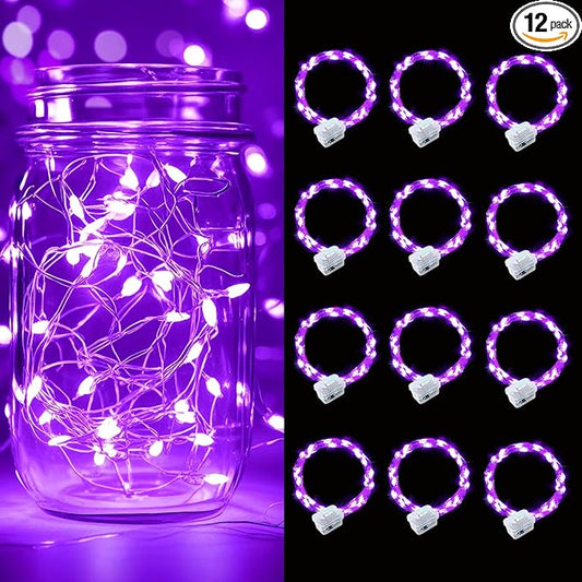 pozzolanas 12 Pack Purple Battery Operated String Lights - 7ft Waterproof Fairy Lights with 20 LEDs for Home, Mason Jar, Party, Wedding, Halloween, Christmas Decorations