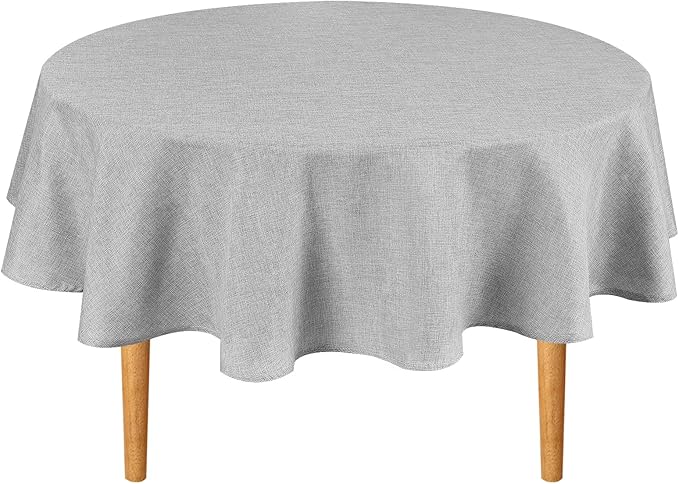 Hiasan 90 Inch Round Tablecloth Linen - Wrinkle and Stain Resistant Washable Polyester Fabric Table Cloth for Patio Dining Room Kitchen Party, Light Grey