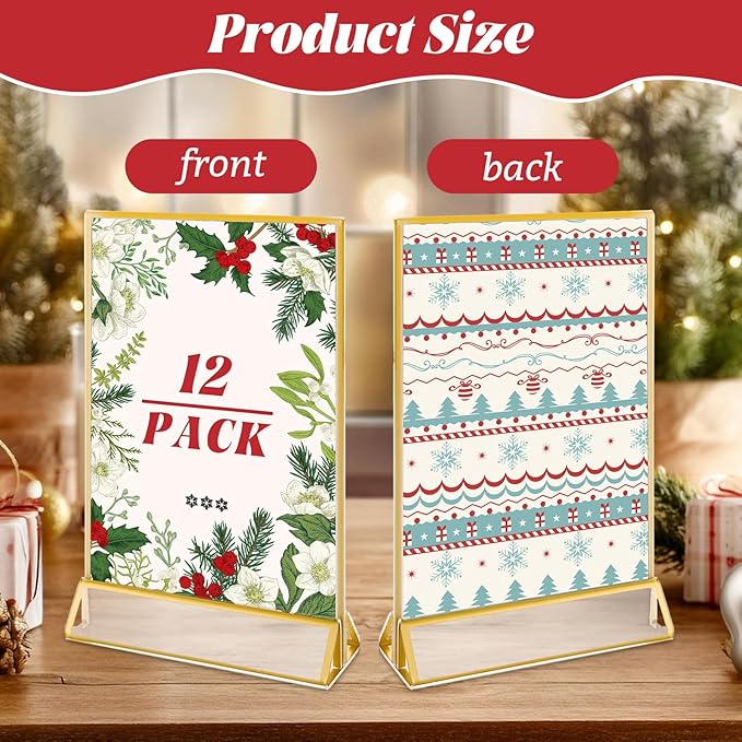 12 Pack Acrylic Sign Holder 4 x 6 Gold Picture Frames, Double Sided Flyer Display Holder Menu Holder, Acrylic Frames for Wedding Table Number