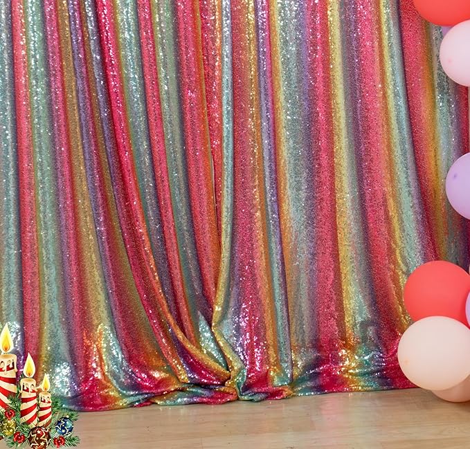 DUOBAO Sequin Backdrop Curtain 4FTx8FT Photography Background Glitter Rainbow Sequin-Backdrop Halloween Decor Wedding Photo Backdrops Glitter Curtains Home Decor (4FTx8FT, Rainbow)