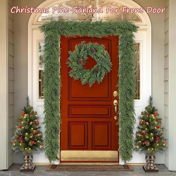 6FT Artificial Christmas Cedar Garland, Realistic Greenery Garlands Soft and Thick Cedar Pine Garland for Mantle Table Fireplace Door Stairs Holiday Christmas Decoration Outdoor Indoor(1pcs)