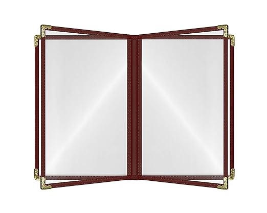 Goodsmart Restaurant Menu Covers - 25 Pack Burgundy 8.5" x 11", 4-Page/8-View, Side-Loading Vinyl Menu Holders with Clear Sleeves, Double-Stitched, Leather-Style Café Covers with Gold Corners
