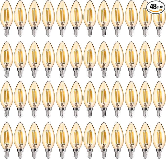 FLSNT Amber LED Candelabra Light Bulbs 40W Equivalent, B11 E12 LED Chandelier Bulbs, 2200K Warm White, Dimmable, 330LM, 48 Pack UL,CA65 Listed.