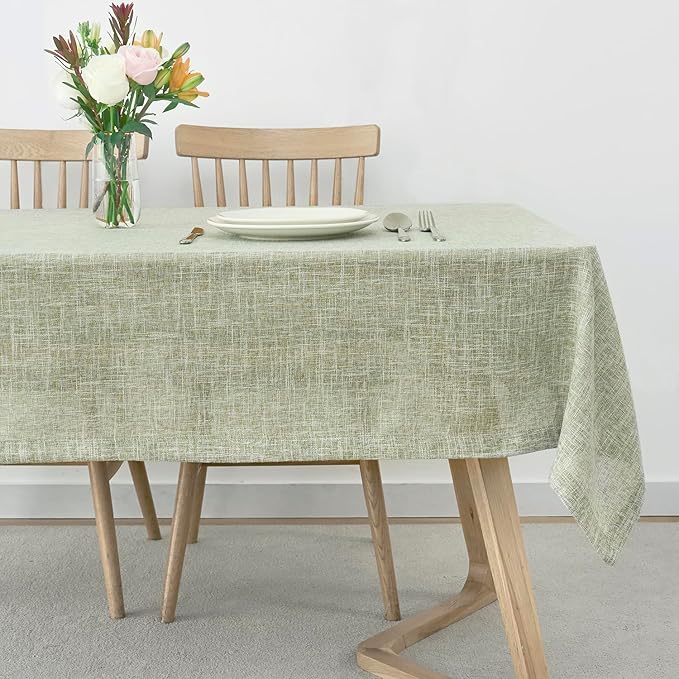 maxmill Flaxy Faux Linen Tablecloth with 2-Tone Slubby Yarn Textured Weaves Wrinkle Resistant Anti-Shrink Soft Table Cloth for Kitchen Dining Restaurant Tabletop Rectangle 60 x 120 Inch Sage
