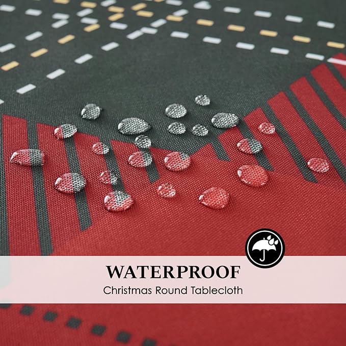 Christmas Tablecloth Round 60 Inch Waterproof, Machine Washable Checkered Polyester Table Cover for Xmas Party, Winter Holiday Home Decoration in Festive Checkered Green 1pack