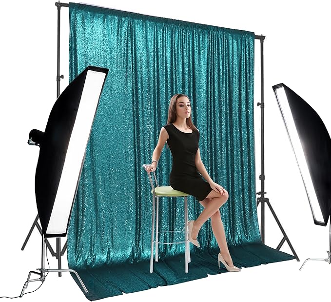 PartyDelight Teal Sequin Backdrop 10Ft x 10Ft Photography Christmas Curtain