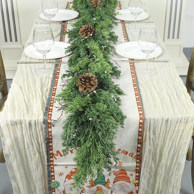 Artgar 6 Ft Christmas Cedar Garland - Realistic Greenery Cypress Garland with Pinecone - Artificial Real Touch Pine Garlands for Outdoor Home Dining Table Mantel Stair Porch Winter Xmas Decor