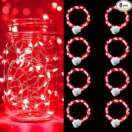 pozzolanas 8 Pack Red Battery Operated String Lights - 7ft Waterproof Fairy Lights with 20 LEDs for Home, Mason Jar, Party, Wedding, Halloween, Christmas Decorations