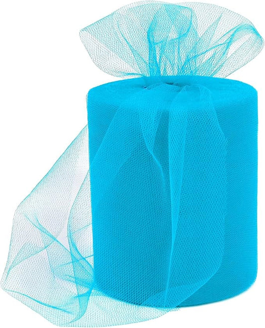 6 Inch × 100 Yards(300 Feet) Tulle Mesh Ribbon Turquoise Tulle Fabric Ribbon Roll Netting Spool for Tutu Skirt DIY Craft Wedding Decor Party Gift Wrapping Ornaments