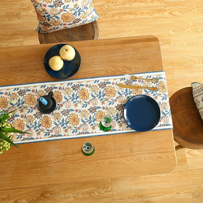 ISAENNE Designer Bohemian Elegant Linen Table Runner 102 Inches Long,Floral Pattern Duable Decor Table Runners for Dining Tables,Thanksgiving,Kitchen Tables,Christmas,12"*102"-Estevan B