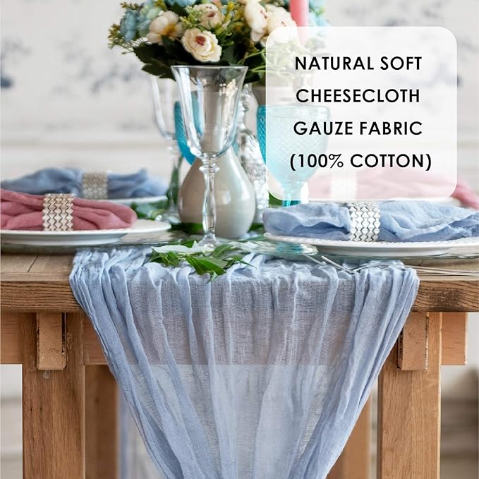 Dusty Blue Cheesecloth Table Runner 141 in Long, Blue Gauze Table Runner, Cheese Cloth for Wedding Decoration, Boho Baby Boho Baby Shower