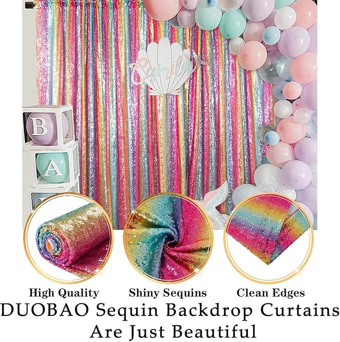 DUOBAO Sequin Backdrop Rainbow 7FTx7FT Wedding Background Glitter Curtain for YouTube Videos Sequins Photo Booth Backdrops Sequence Backdrop for Photography