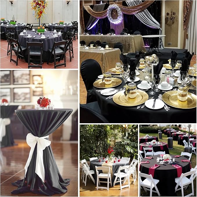 6 Pack Round Tablecloths - 108 Inch, Black Polyester Table Cover for Round Table, Stain and Wrinkle Resistant Washable Fabric Table Cloth, Polyester Tablecloth for Wedding Banquet Parties