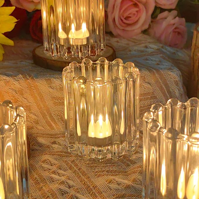 GOLDEAL 24Pcs Clear Glass Votive Candle Holders, Heavy-Duty Extra Thick Tealight Holders with High Transparency, Tea Candle Holders Bulk for Wedding, Party, Dinner, Home Table Decor