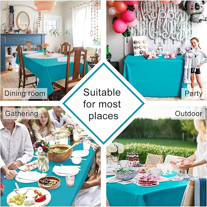 Hiasan Rectangle Tablecloth - Water Resistant and Spillproof Kitchen Washable Polyester Fabric Table Cloth for 6 Foot Tables, 54 x 108 Inch, Turquoise