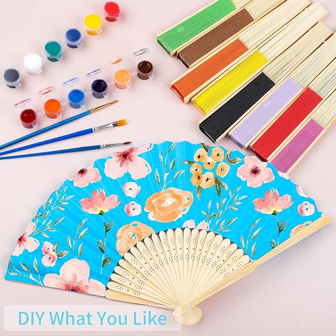 Aneco 36 Pieces Handheld Paper Fans Paper Folding Fans with Bamboos for Wedding Gift, Party, Home, DIY, Multicolor