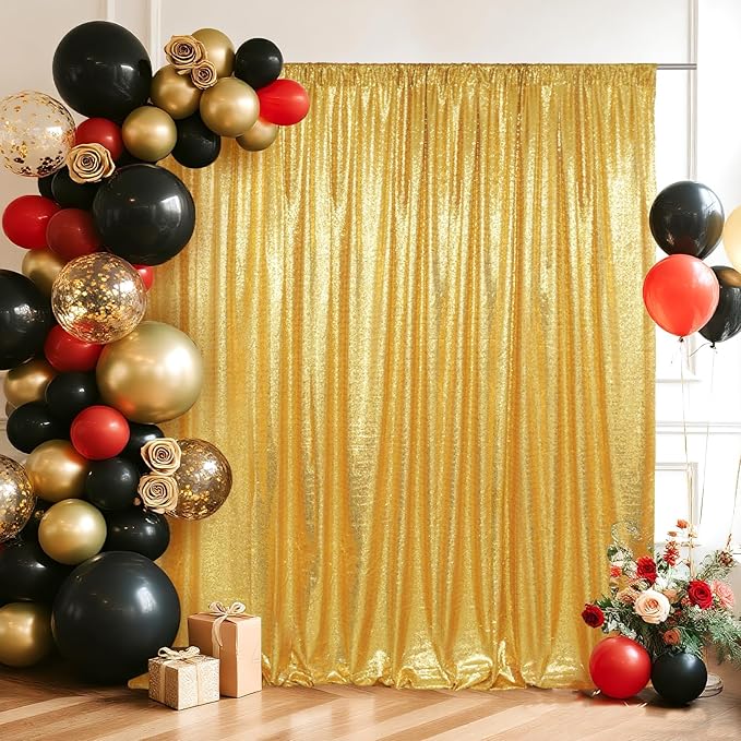 SquarePie Sequin Backdrop Curtain Not See Through Background for Wedding Party 5FT x 7FT Gold