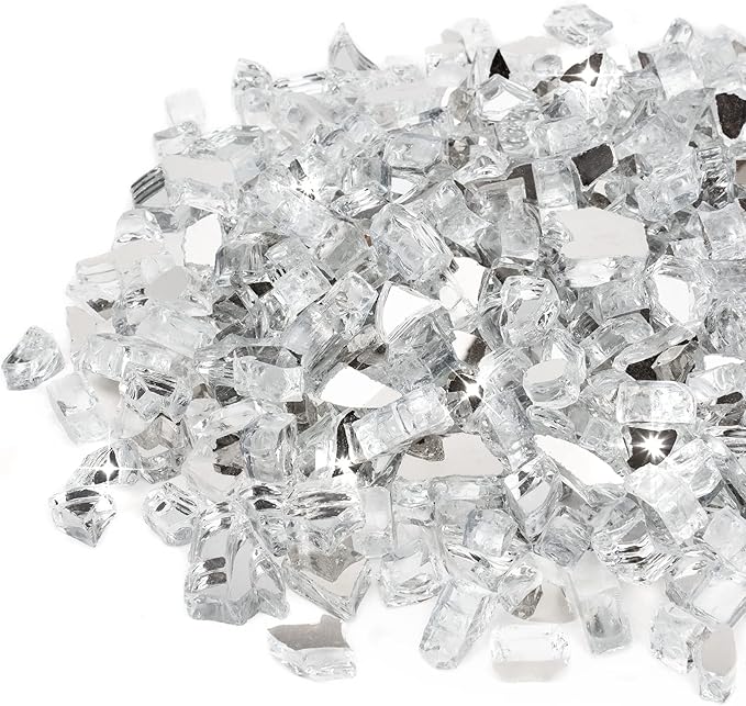 Stanbroil 10-Pound Fire Glass - 1/2 inch Reflective Tempered Fire Glass for Fireplace Fire Pit, Platinum Reflective