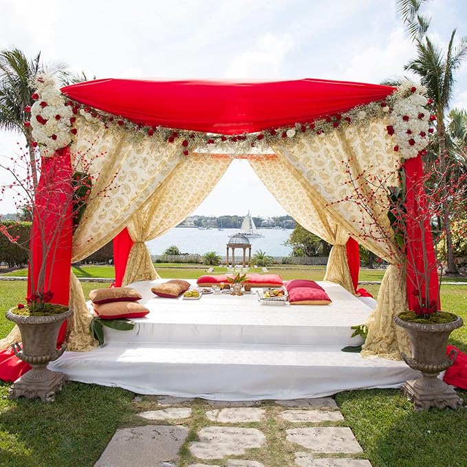 10ft x 10ft Red Backdrop Curtains for Parties, Fabric Satin Background Curtain with Rod Pockets for Weddings, Birthday, Baby Shower, Photography, Graduation Party Backdrop Drapes, 2 Panels