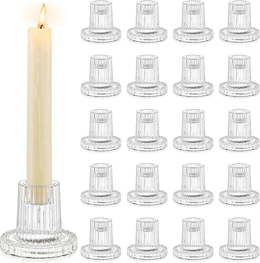 Romadedi Glass Candle Holder for Candlestick - 20Pcs Clear Tapered Bulk Wedding Decor Table Centerpiece for Candle Sticks Christmas Party Living Room Dinner Advent Decoration