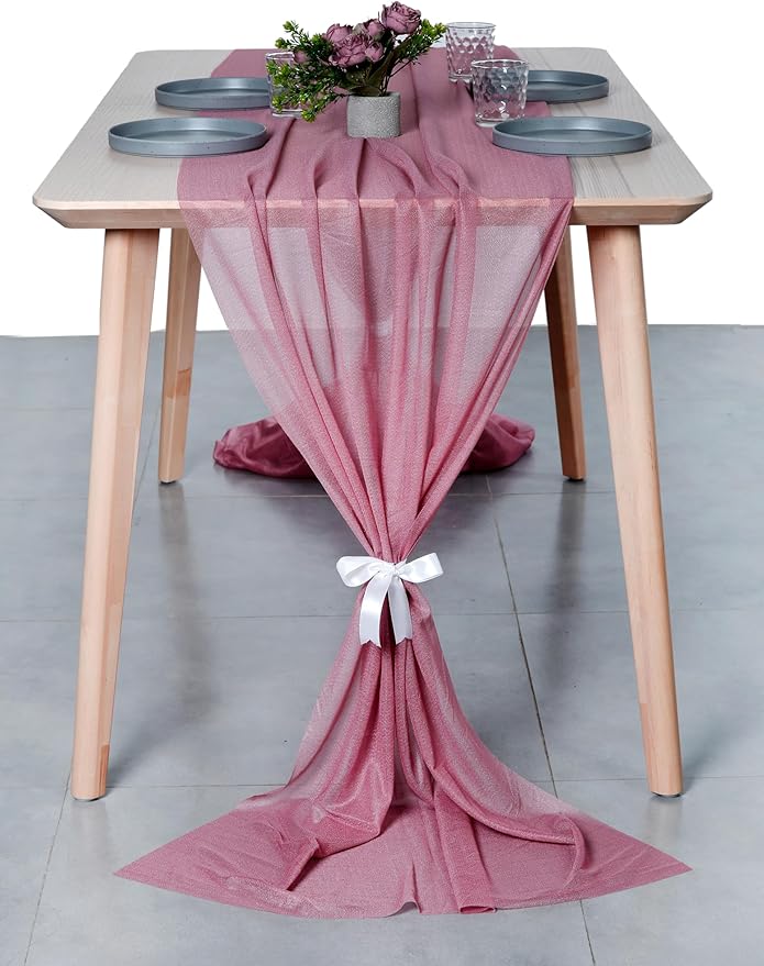 MDS Halloween Chiffon Table Runner - 12 Pack, 29 x 170 Inches, 14ft Each - Sheer Spooky Table Runners for Haunted House Parties, Trick-or-Treat Tables, Witchy Décor, Wedding & Events - mauva