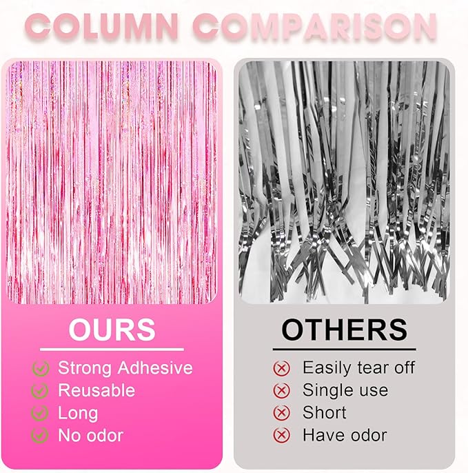 4 Pack 3.3x8.2 Feet Laser Pink Foil Fringe Backdrop Curtains, Tinsel Streamers Birthday Party Decorations, Fringe Backdrop for Graduation, Baby Shower, Gender Reveal, Disco Party