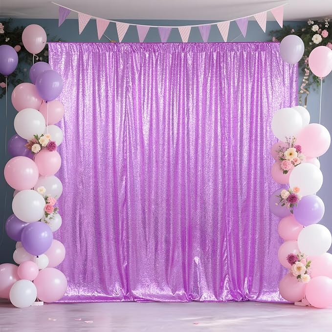 SquarePie Sequin Backdrop Curtain Not See Through Thick Glitter Background for Party 8FT x 10FT Lavender