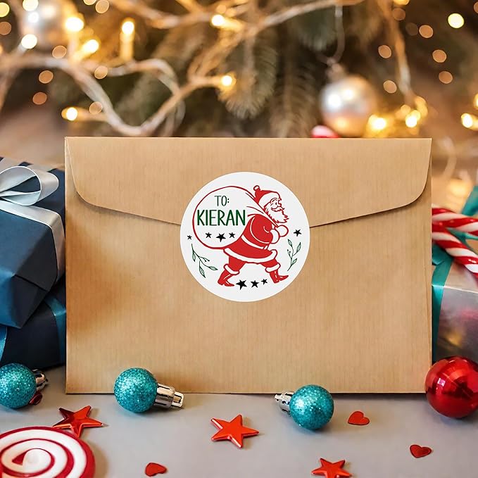 callie Personalized Christmas Stickers - Custom Name, 1.97 Inch Santa Deer Design Waterproof Merry Christmas Stickers Labels for Envelopes Seals Crafts Cards Gifts (30PCS)